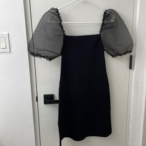Zara Bodycon Fitted Organza Puff Sleeves Dress S
